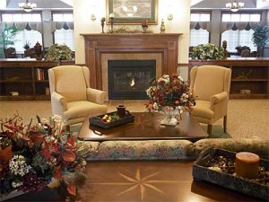 Photo of the beautiful fireside room at Library Terrace Assisted Living in Kenosha WI